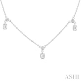 5/8 ctw Dangle Emerald and Round Cut Diamond Station Necklace in 14K White Gold